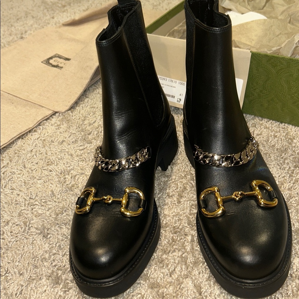 NWB Gucci Mid Calf Bootie Flores Horsebit Stretch Panel Shoes Boots 41